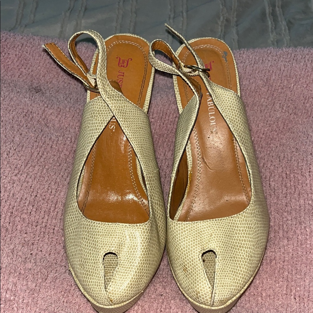 JustFab Cream Peep-Toe Slingback Sandals